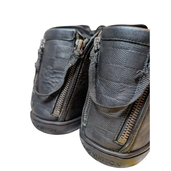 LOUIS VUITTON LV Damier High Top Sneakers Double Zip Black 9.5 Lace Up - Picture 14 of 14